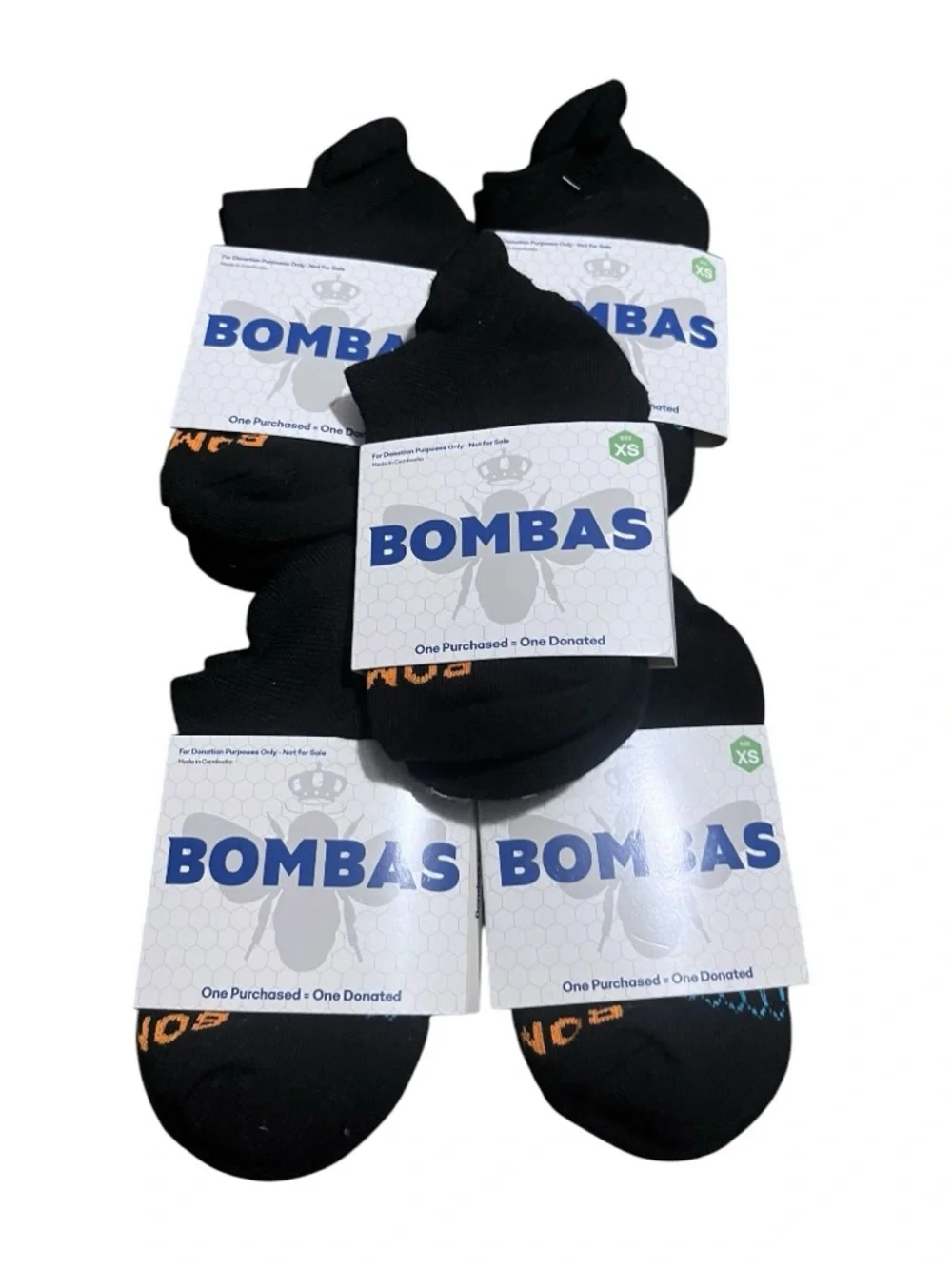 NWT kids Unisex Bombas Black Low-Cut No-Show Socks - 5 Pair Pack